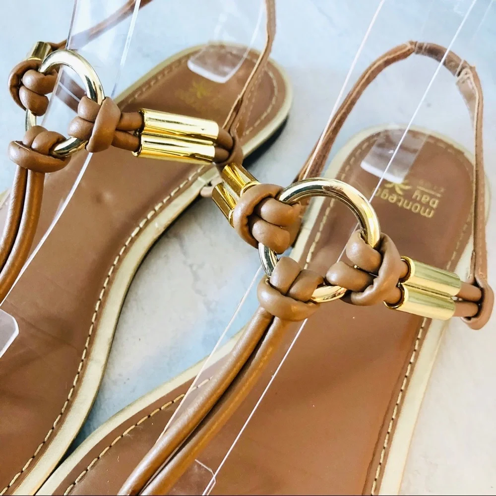 Montego Bay Club Brown and Gold T-Strap Sandals